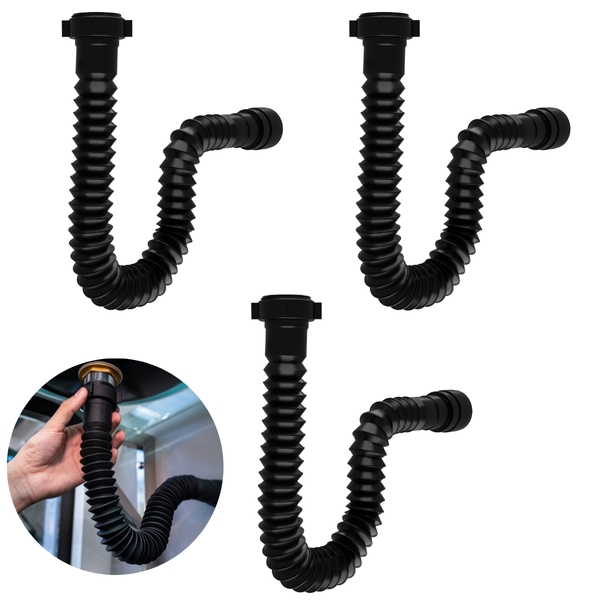 Sifão Sanfonado Universal 61cm Preto | Astra | Kit C/ 3 Un